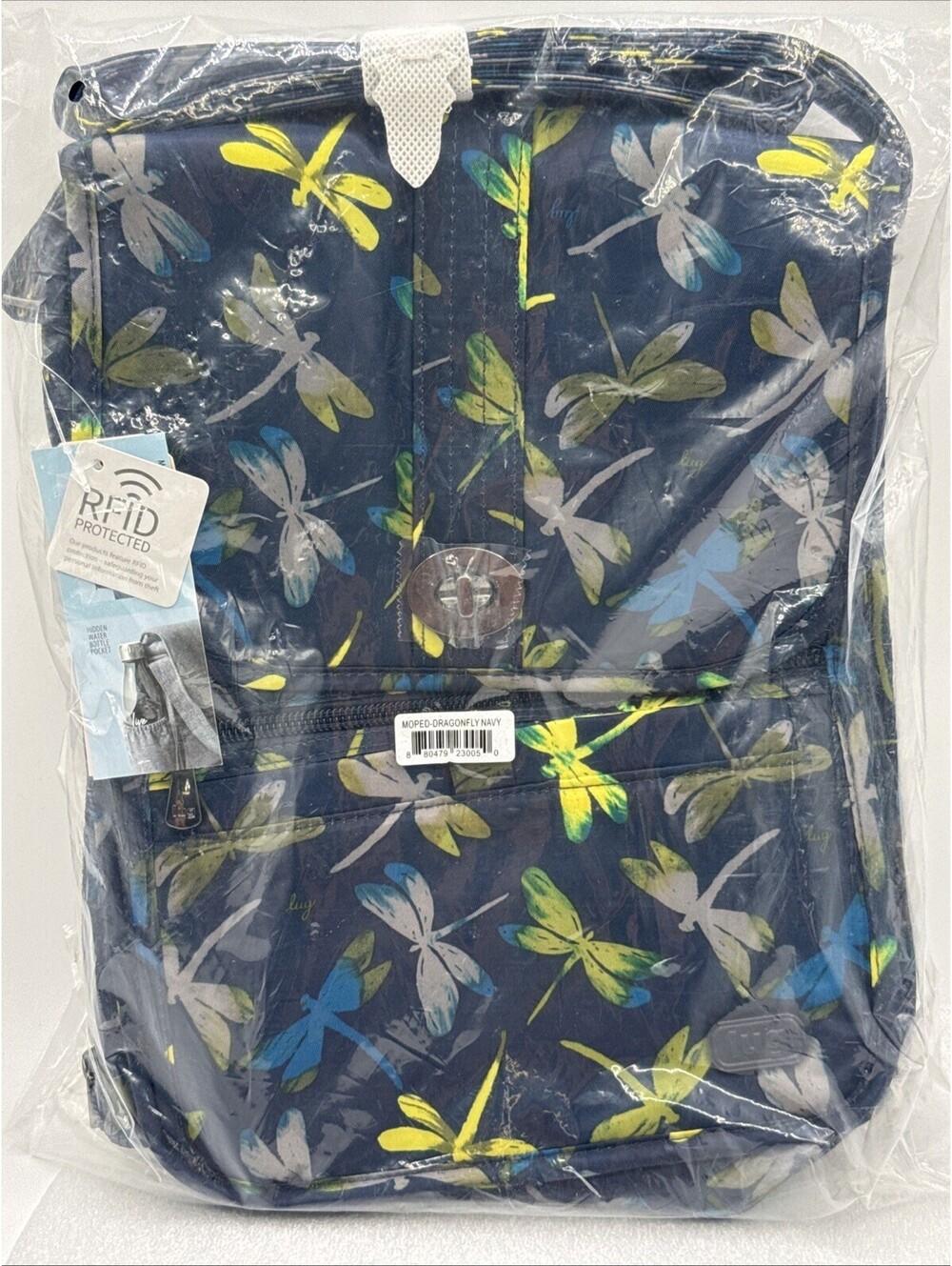 LUG Moped Crossbody Bag RFID Navy Dragonfly's Chartreuse Large RARE New VB